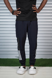 Men's Mesh Cargo Track Pant | Triple Stripe Sports Jogger - Navy Blue